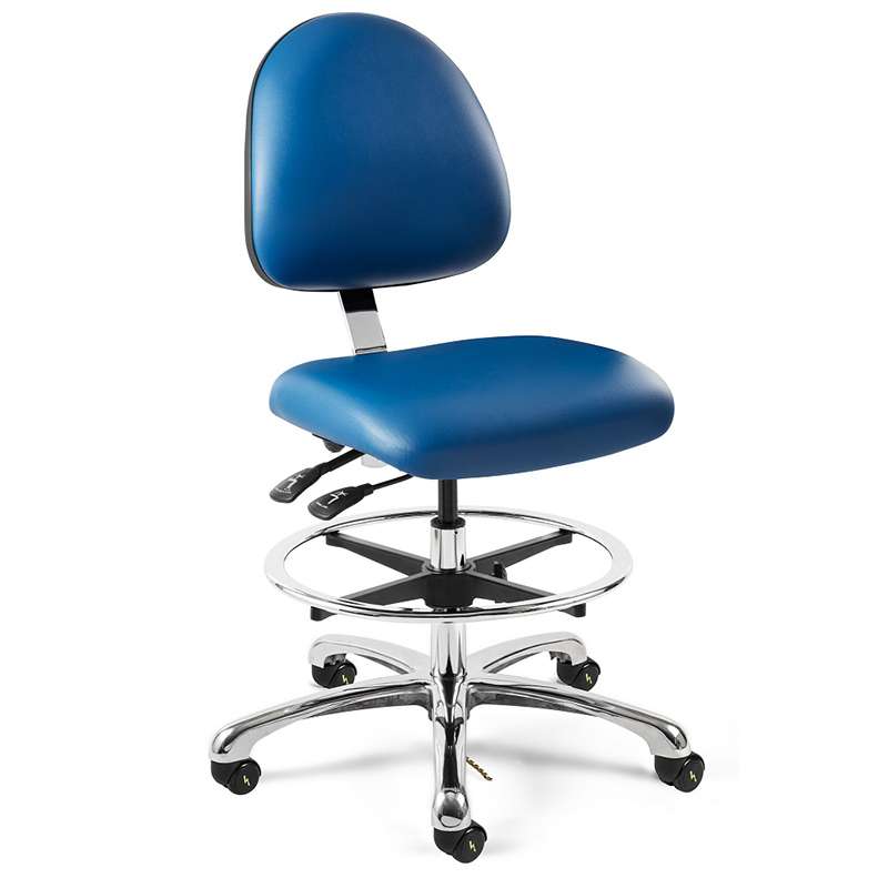 Integra ESD Upholstered Chair with Medium Back, Independent Seat and Back Tilt, ESD Adjustable Arms, Polished Aluminum Base, 20" Adjust Flat Chrome ESD Footring ESD Hard Floor Casters, 22.5-32.5" Seat Height Adjusted