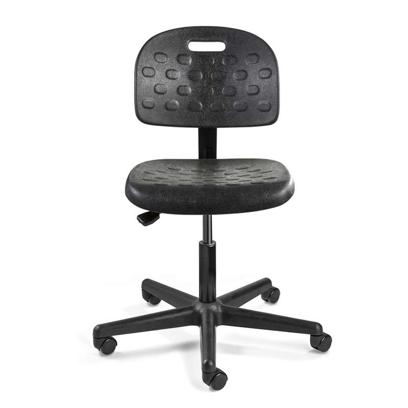 Breva Desk Height Black Polyurethane Chair, Black Nylon Base, Hard Floor Casters