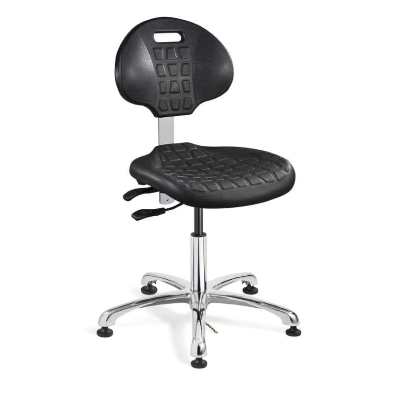 Everlast ESD Black Polyurethane Chair, Tilt, Polished Aluminum Base, ESD Mushroom Glides, 14.5" - 19.5" Seat Height Adjustable , 300lb Weight Capacity, 12 Year Warranty
