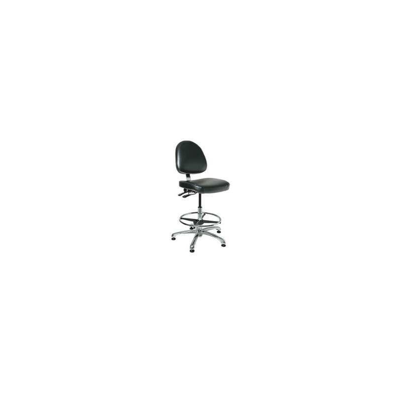 Integra ESD Ebony Fabric Upholstered Chair with Large Back, Delux Tilt, Polished Aluminum Base, 20" Adjustable Flat Chrome ESD Footring, ESD Mushroom Glides