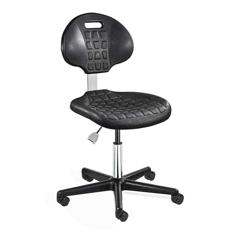 Everlast Desk Height ISO4 Cleanroom Black Polyurethane Chair, Non-Tilt, Black Nylon Base