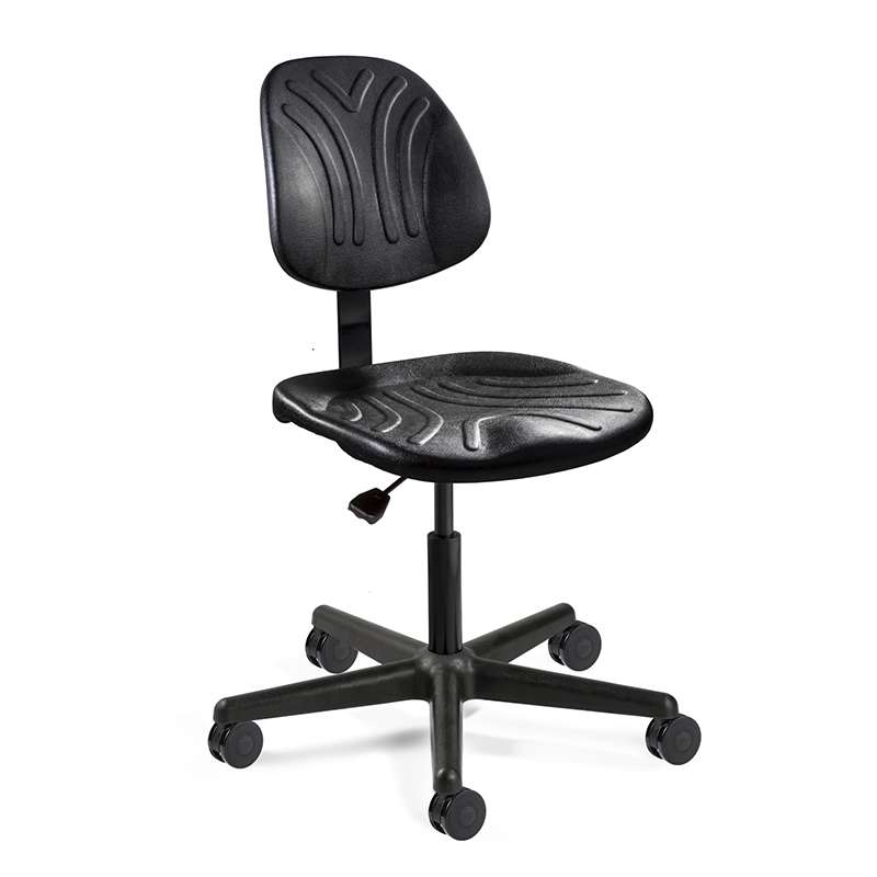 Dura Desk Height Heavy-Duty Black Polyurethane Chair, Non-Tilt, Black Nylon Base, Dual Wheel Hard Floor Casters