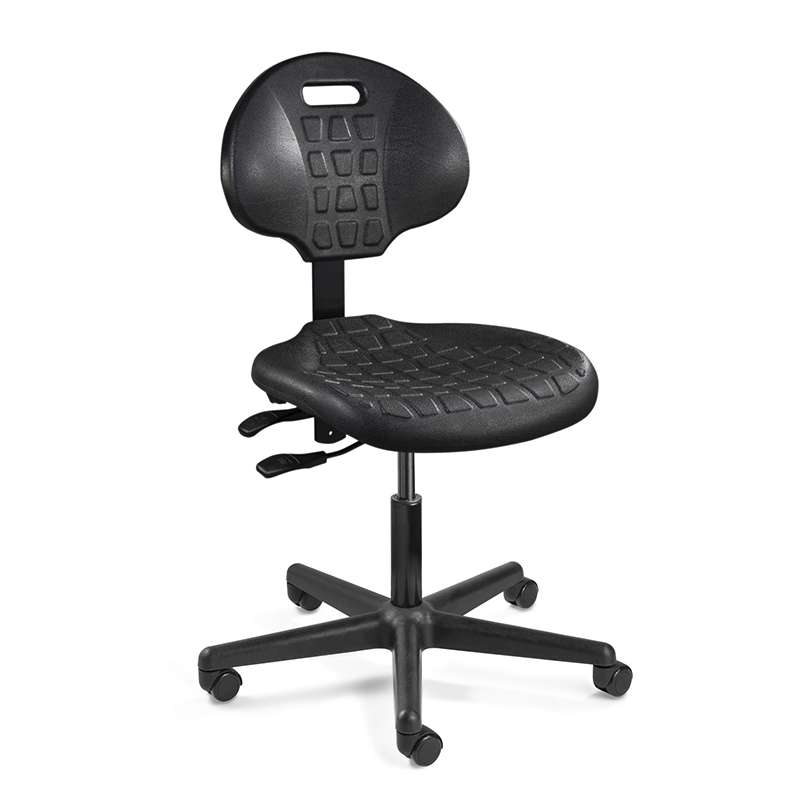 Everlast Desk Height Black Polyurethane Chair, Articulating Seat & Back Tilt, Black Nylon Base, Dual Wheel Hard Floor Casters, Dual Wheel Hard Floor Casters