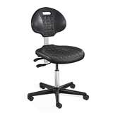 Everlast Desk Height ISO4 Cleanroom Black Polyurethane Chair, Articulating Seat & Back Tilt, Black Nylon Base, Dual Wheel Hard Floor Casters redirect to product page