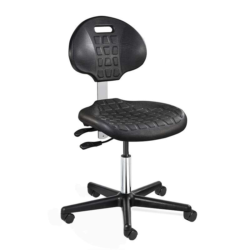 Everlast Desk Height ISO4 Cleanroom Black Polyurethane Chair, Articulating Seat & Back Tilt, Black Nylon Base, Dual Wheel Hard Floor Casters