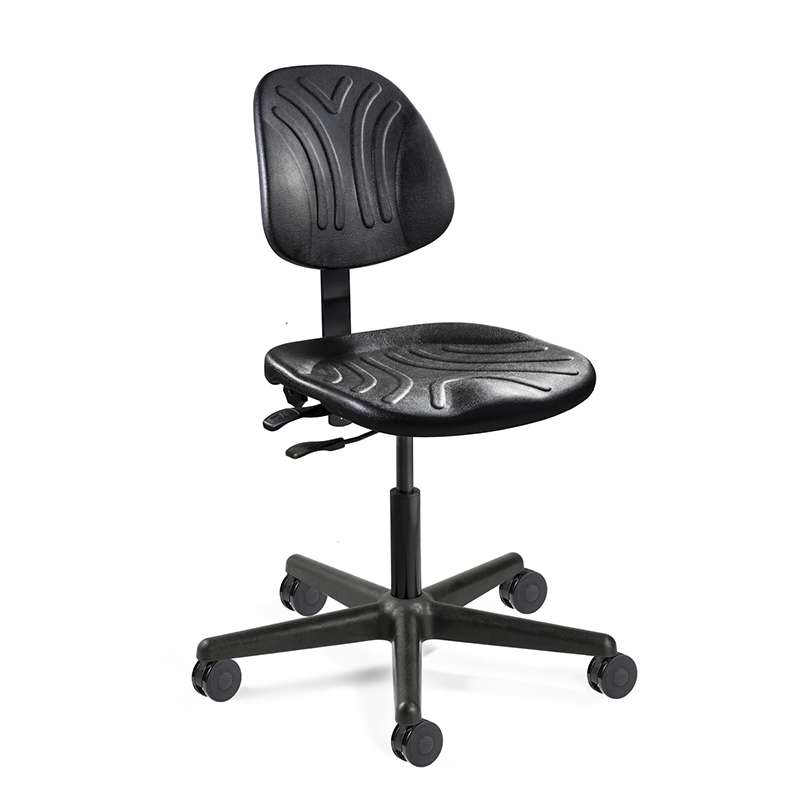 Dura Desk Height Heavy-Duty Black Polyurethane Chair, Articulating Seat & Back Tilt, Black Nylon Base, Dual Wheel Hard Floor Casters
