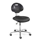 Everlast Desk Height Black Polyurethane Chair, Non-Tilt, Polished Aluminum Base, Dual Wheel Hard Floor Casters redirect to product page