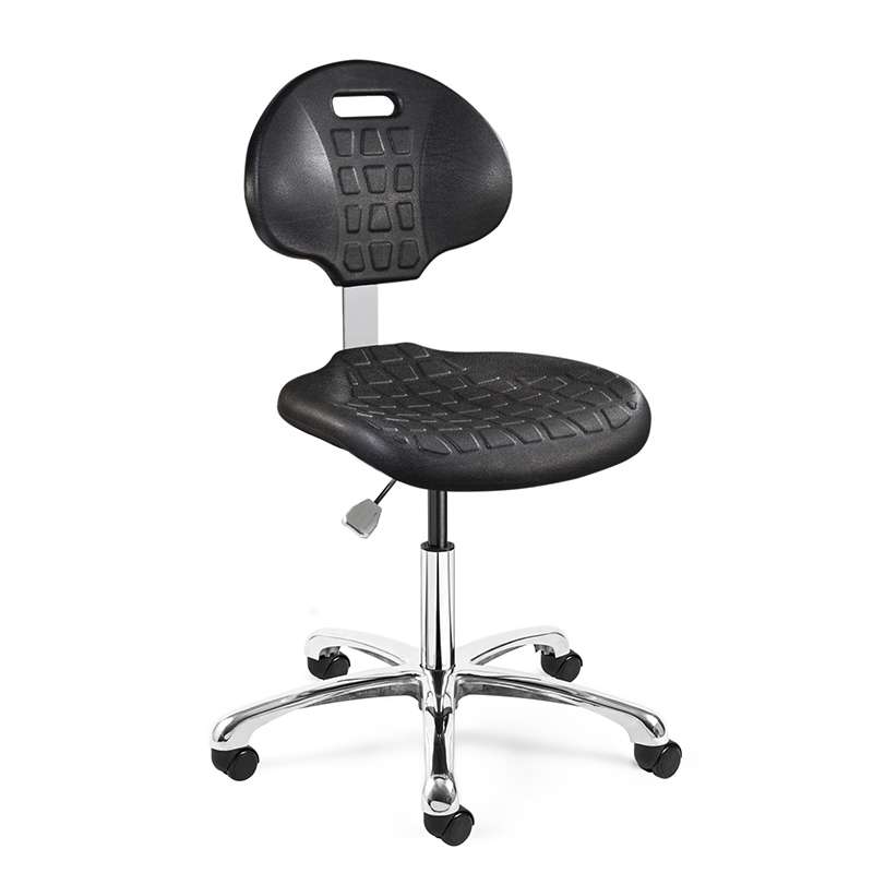 Everlast Desk Height Black Polyurethane Chair, Non-Tilt, Polished Aluminum Base, Dual Wheel Hard Flo