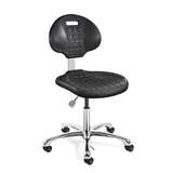Everlast Desk Height ESD Black Polyurethane Chair, Non-Tilt, Polished Aluminum Base, Dual Wheel Hard Floor Casters redirect to product page