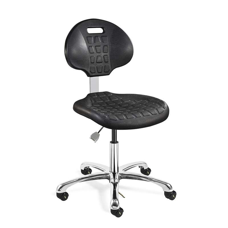 Everlast Desk Height ESD Black Polyurethane Chair, Non-Tilt, Polished Aluminum Base, Dual Wheel Hard Floor Casters
