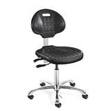 Everlast Desk Height ESD Black Polyurethane Chair, Articulating Seat & Back Tilt, Polished Aluminum Base, Dual Wheel Hard Floor Casters redirect to product page
