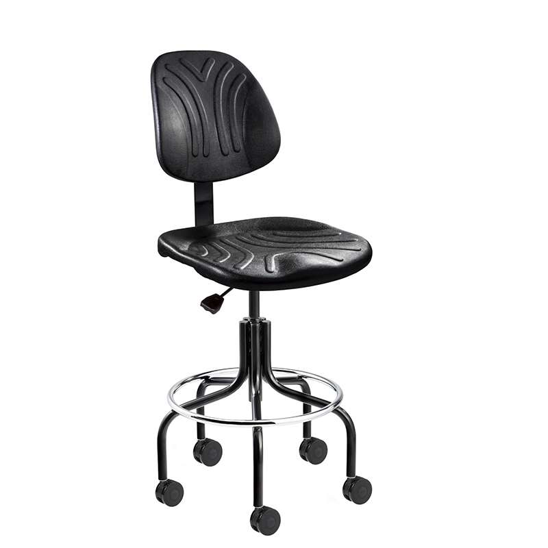 Dura Mid Height Heavy-Duty Black Polyurethane Chair, Non-Tilt, Black Tubular Steel Base with Welded Footring, Dual Wheel Hard Floor Casters