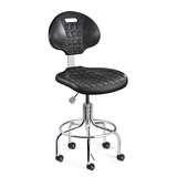 Everlast Mid Height ESD Black Polyurethane Chair, Non-Tilt, Chrome Tubular Steel Base with Welded Footring, ESD Dual Wheel Hard Floor Casters redirect to product page
