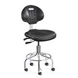 Everlast Mid Height ESD Black Polyurethane Chair, Articulating Seat & Back Tilt, Chrome Tubular Steel Base with Welded Footring, ESD Dual Wheel Hard Floor Casters redirect to product page