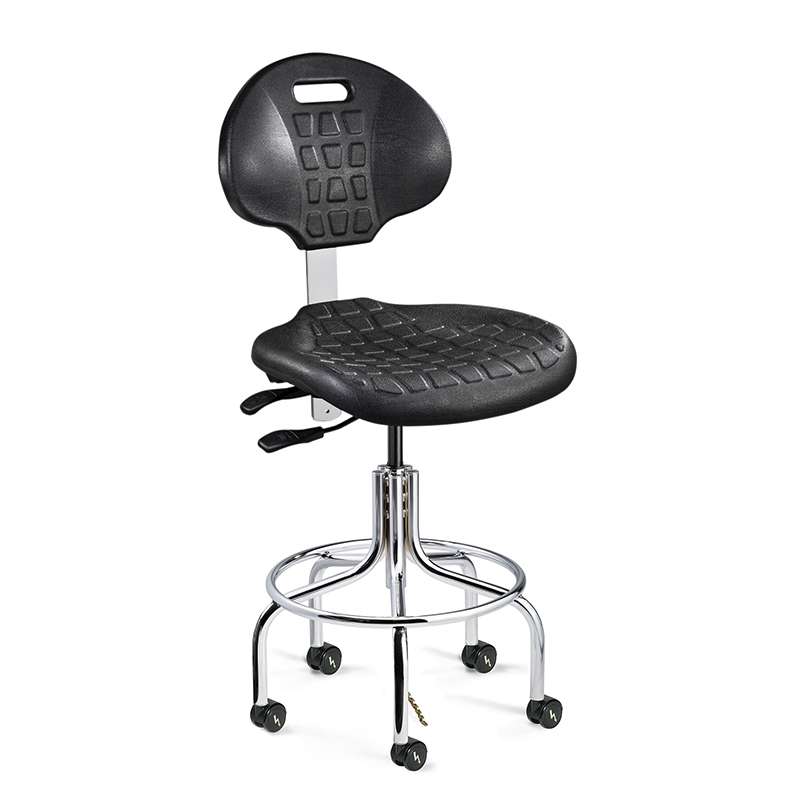 Everlast Mid Height ESD Black Polyurethane Chair, Articulating Seat & Back Tilt, Chrome Tubular Steel Base with Welded Footring, ESD Dual Wheel Hard Floor Casters