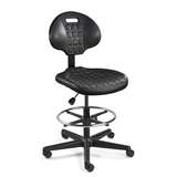 Everlast Mid Height Black Polyurethane Chair, Non-Tilt, Black Nylon Base with Adjustable Footring, Dual Wheel Hard Floor Casters redirect to product page