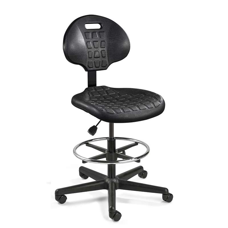 Everlast Mid Height Black Polyurethane Chair, Non-Tilt, Black Nylon Base with Adjustable Footring, D
