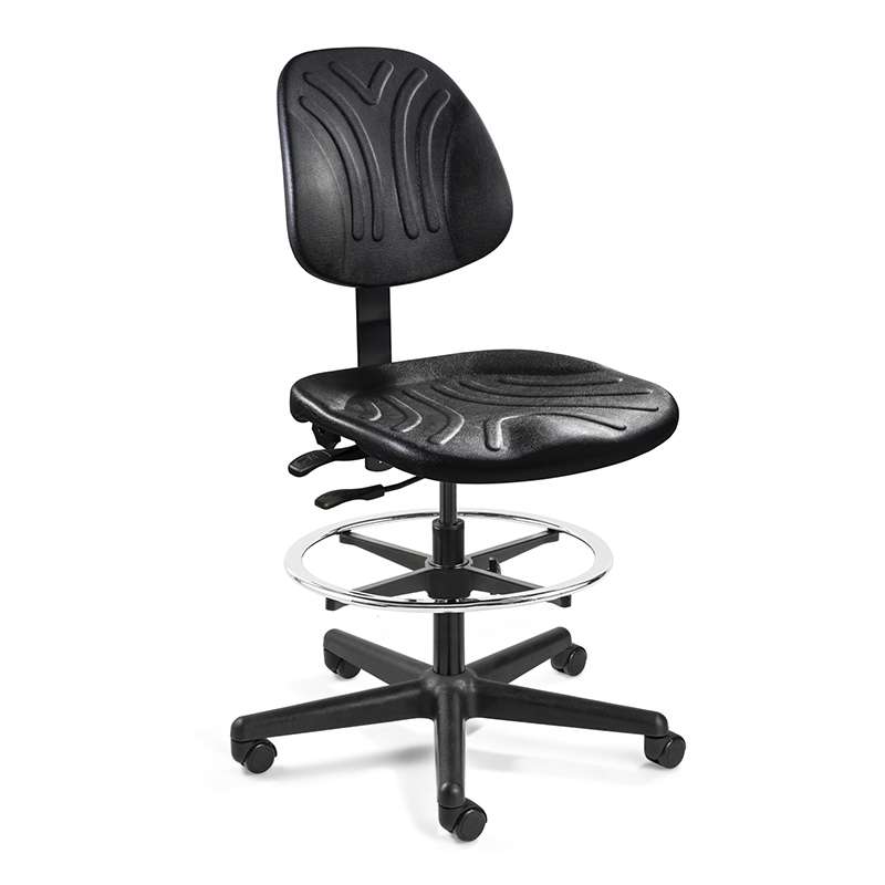 Dura Mid Height Heavy-Duty Black Polyurethane Chair, Articulating Seat & Back Tilt, Black Nylon Base
