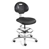 Everlast Mid Height Black Polyurethane Chair, Non-Tilt, Polished Aluminum Base with Adjustable Footring, Dual Wheel Hard Floor Casters redirect to product page