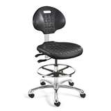 Everlast Mid Height Black Polyurethane Chair, Articulating Seat & Back Tilt, Polished Aluminum Base with Adjustable Footring, Dual Wheel Hard Floor Casters redirect to product page