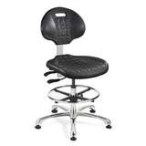 Everlast Mid Height Black Polyurethane Chair, Articulating Seat & Back Tilt, Polished Aluminum Base with Adjustable Footring redirect to product page