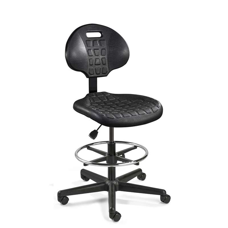 Everlast Tall Height Black Polyurethane Chair, Non-Tilt, Black Nylon Base with Adjustable Footring, Dual Wheel Hard Floor Casters
