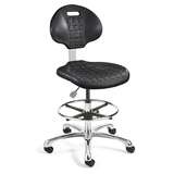 Everlast Tall Height Black Polyurethane Chair, Non-Tilt, Polished Aluminum Base with Adjustable Footring, Dual Wheel Hard Floor Casters redirect to product page