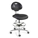 Everlast Tall Height Black Polyurethane Chair, Non-Tilt, Polished Aluminum Base with Adjustable Footring, Reverse Braking Casters redirect to product page