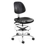 Dura Tall Height Heavy-Duty Black PolyurethaneChair, Articulating Seat & Back Tilt, Polished Aluminum Base with Adjustable Footring, Dual Wheel Hard Floor Casters redirect to product page