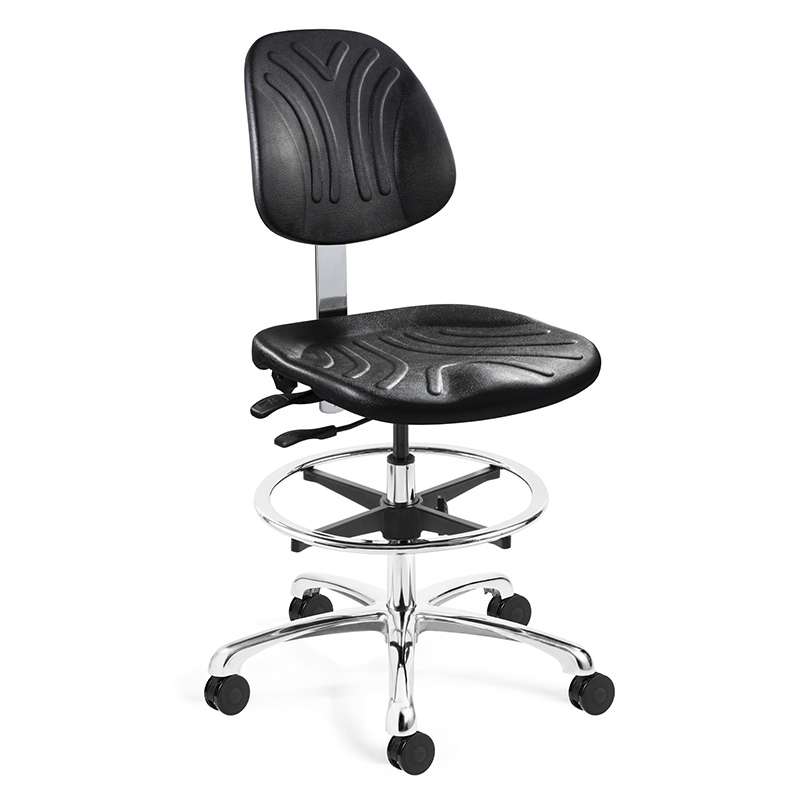 Dura Tall Height Heavy-Duty Black PolyurethaneChair, Articulating Seat & Back Tilt, Polished Aluminu