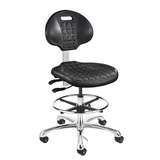 Everlast Tall Height ESD Black Polyurethane Chair, Independent Seat & Back Tilt, Polished Aluminum Base with Adjustable Footring, ESD Dual Wheel Hard Floor Casters redirect to product page