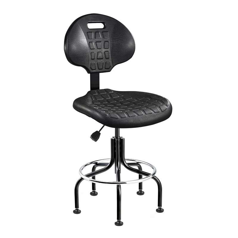 Everlast Tall Height Black Polyurethane Chair, Non-Tilt, Black Tubular Steel Base with Welded Footring