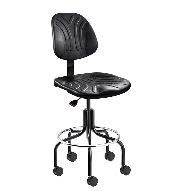 Everlast Tall Height Black Polyurethane Chair, Non-Tilt, Black Tubular Steel Base with Welded Footring, Dual Wheel Hard Floor Casters