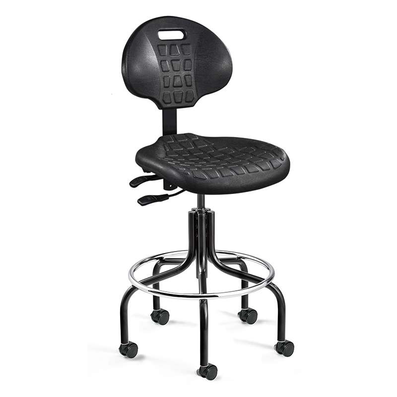 Everlast Tall Height Black Polyurethane Chair, Articulating Seat & Back Tilt, Adjustable Footring, D