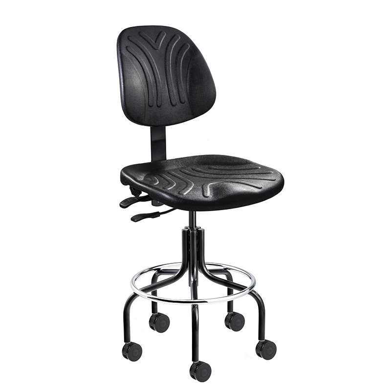 Dura Series Non-ESD-Safe Adjustable Height Black Polyurethane Chair with Large Back, Tilt, Steel Bas