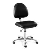 Integra Desk Height ESD/ISO6 Cleanroom Black Vinyl Chair, Medium Back, Non-Tilt, Polished Aluminum Base, Dual ESD Wheel Dual Wheel Hard Floor Casters redirect to product page