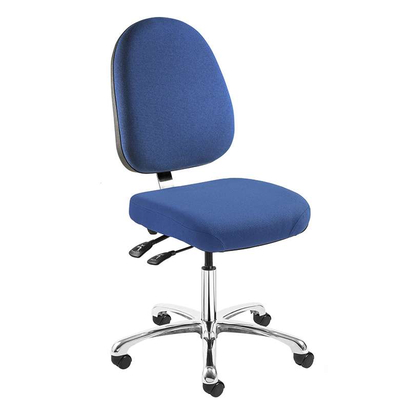 Integra Desk Height Royal Blue Fabric Chair, Large Back, Articulating Seat & Back Tilt, Polished Aluminum Base, Dual Wheel Hard Floor Casters
