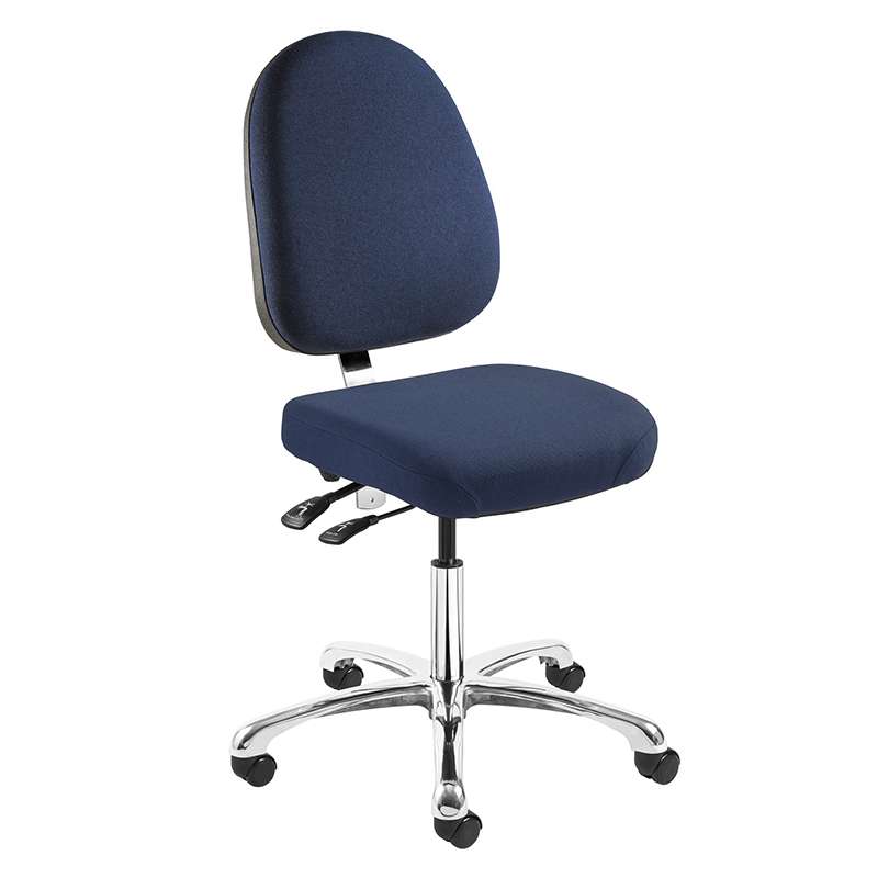 Integra Desk Height Navy Blue Fabric Chair, Large Back, Articulating Seat & Back Tilt, Polished Aluminum Base, Dual Wheel Hard Floor Casters