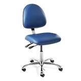 Integra Desk Height ESD Blue Vinyl Fabric Chair, Medium Back, Articulating Seat & Back Tilt, Polished Aluminum Base, ESD Dual Wheel Hard Floor Casters redirect to product page