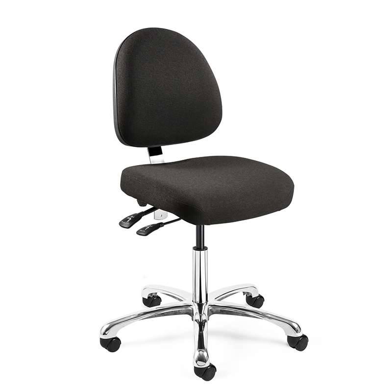 Integra Desk Height Black Fabric Chair, Medium Back, Articulating Seat & Back Tilt, Polished Aluminum Base, Dual Wheel Hard Floor Casters