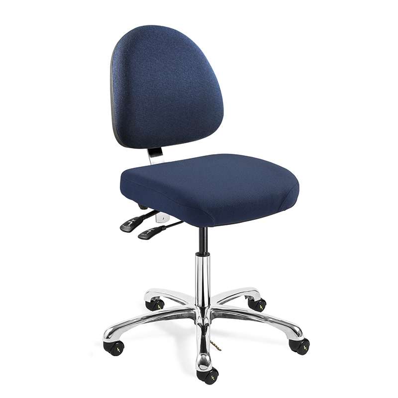 Integra Desk Height ESD Navy Blue Fabric Chair, Medium Back, Independent Seat & Back Tilt, Polished