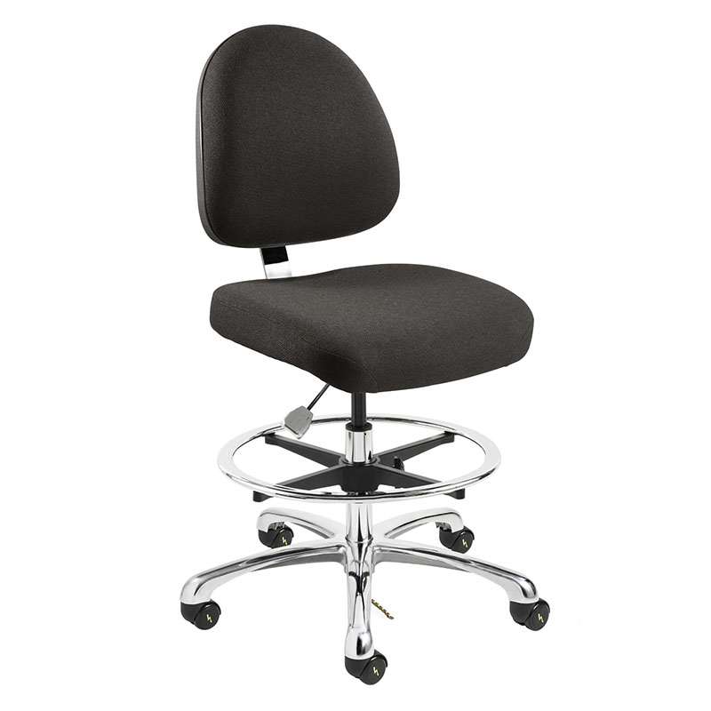 Integra Mid Height ESD Ebony Fabric Chair, Medium Back, Non-Tilt, Polished Aluminum Base with Adjustable Footring, ESD Dual Wheel Hard Floor Casters
