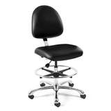 Integra Mid Height Black Vinyl Fabric Chair, Medium Back, Non-Tilt, Polished Aluminum Base with Adjustable Footring, Dual Wheel Hard Floor Casters redirect to product page