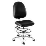 Integra Mid Height ESD Black Vinyl Chair, Large Back, Articulating Seat & Back Tilt, Polished Aluminum Base with Adjustable Footring, ESD Dual Wheel Hard Floor Casters redirect to product page