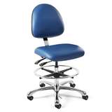 Integra Mid Height ESD Blue Vinyl Fabric Chair, Medium Back, Articulating Seat & Back Tilt, Polished Aluminum Base with Adjustable Footring, ESD Dual Wheel Hard Floor Casters redirect to product page
