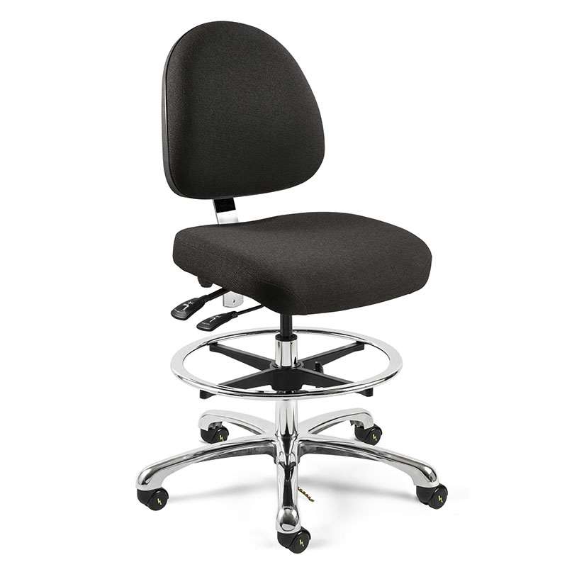 Integra Mid Height Black Fabric Chair, Medium Back, Articulating Seat & Back Tilt, Polished Aluminum Base with Adjustable Footring, Dual Wheel Hard Floor Casters