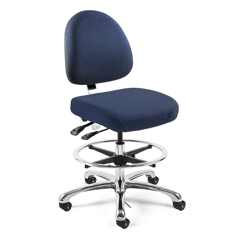 Integra Mid Height ESD Navy Blue Fabric Chair, Medium Back, Articulating Seat & Back Tilt, Polished Aluminum Base with Adjustable Footring, ESD Dual Wheel Hard Floor Casters