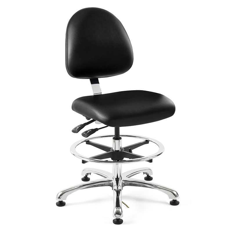 Integra Mid Height ESD Black Vinyl Fabric Chair, Medium Back, Independent Seat & Back Tilt, Polished Aluminum Base with Adjustable Footring