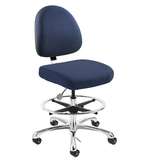 Integra Tall Height ESD Navy Blue Fabric Chair, Medium Back, Non-Tilt, Polished Aluminum Base with Adjustable Footring, ESD Dual Wheel Hard Floor Casters redirect to product page