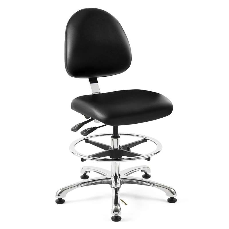 Integra Tall Height ESD Black Viny Chair, Medium Back, Articulating Seat & Back Tilt, Polished Aluminum Base with Adjustable Footring